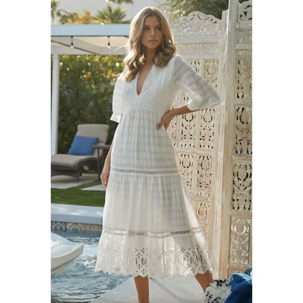 PQ Swim Juniper Eyelet Midi Dress Water Lily White Womens Size XS/S